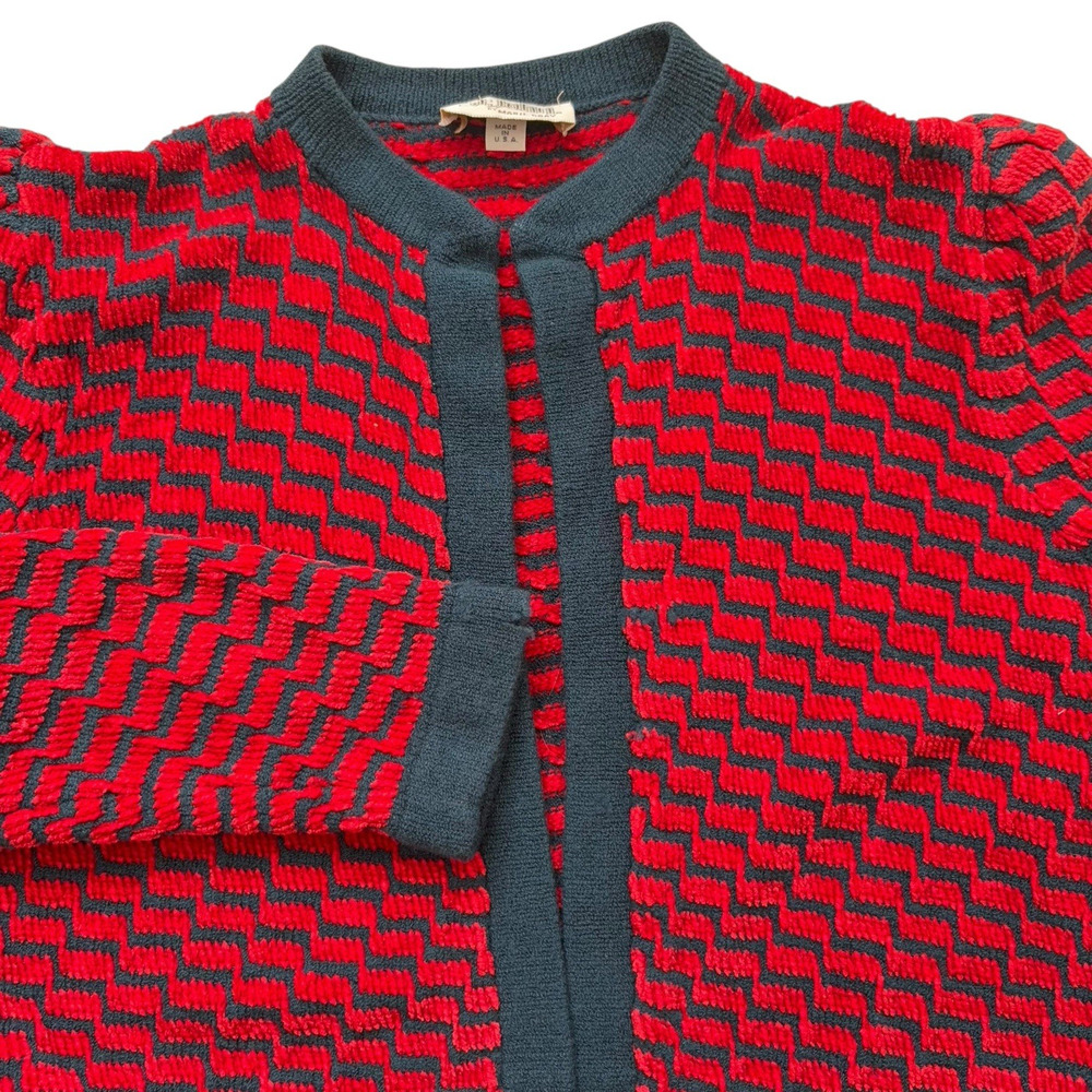 Vintage St John Marie Gray Cardigan Women's Size 12 Blue Red Open Front Cropped